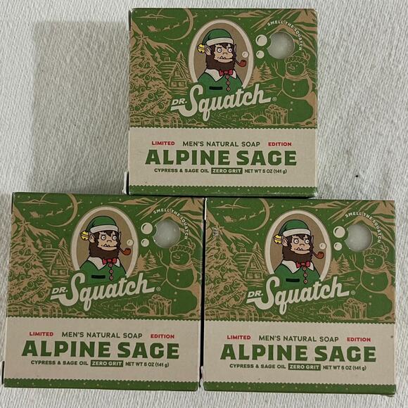 Lot of 3 - Dr. Squatch Men's Natural Soap Alpine Sage Cypress & Sage Oil 5 oz - Picture 1 of 2
